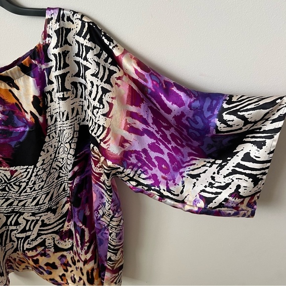 Cache' Vintage Abstract Animal Print Silk Top Dolman Sleeve Purple Artsy 90s S - Picture 3 of 7